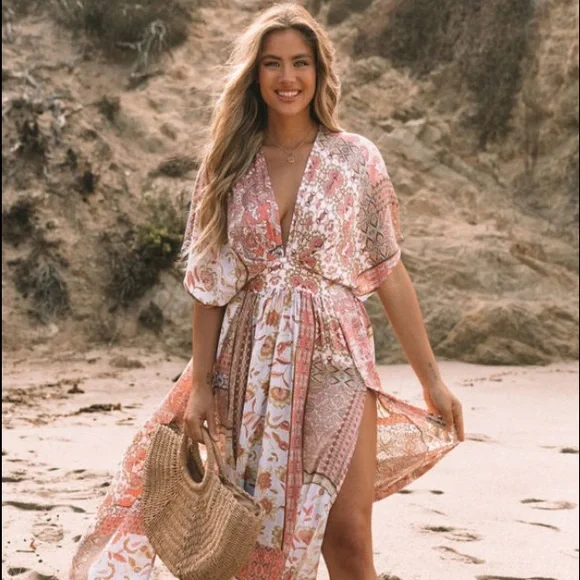 knee length dresses for ladies Through The Jungle Floral Print Kimono Sleeve Midi Dress